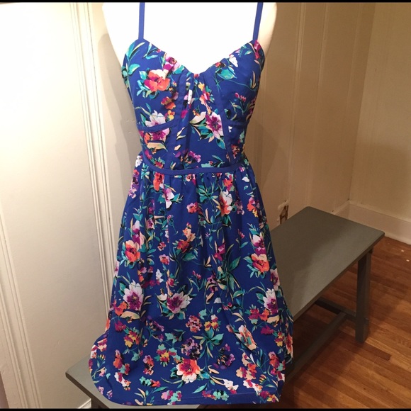 NICOLE MILLER Blue Floral Cage Dress