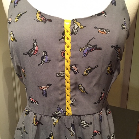 Gray Bird Print High-Low Dress