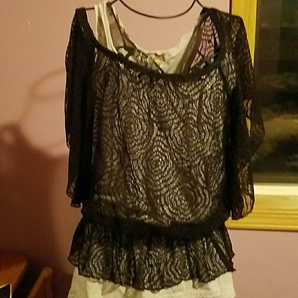 Black lace flower print shirt