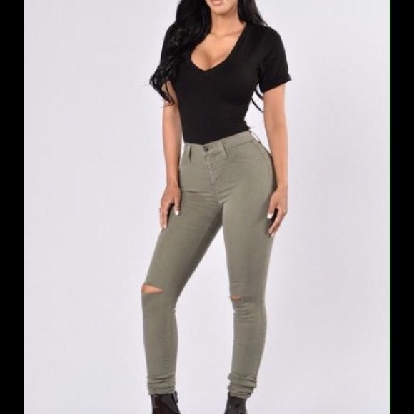Brand New Army Green Denim with Split Knee