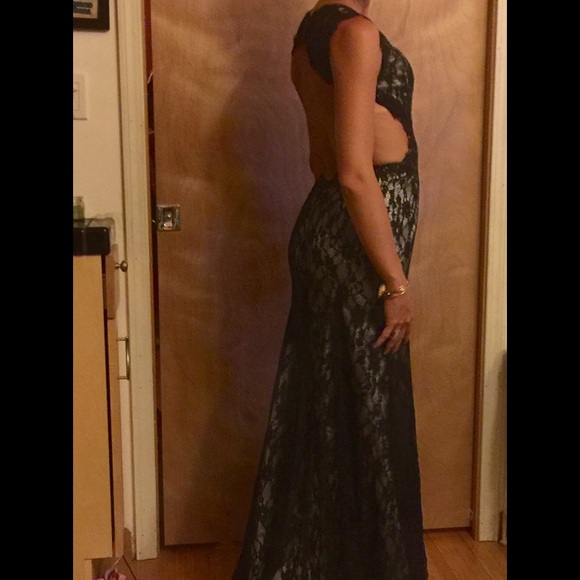 Brand new Black on nude long open back dress - Picture 1 of 3