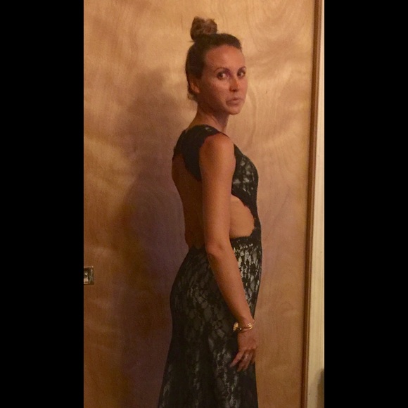 Brand new Black on nude long open back dress - Picture 2 of 3