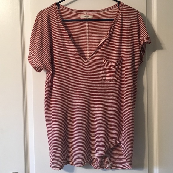 MADEWELL red striped split neck tee