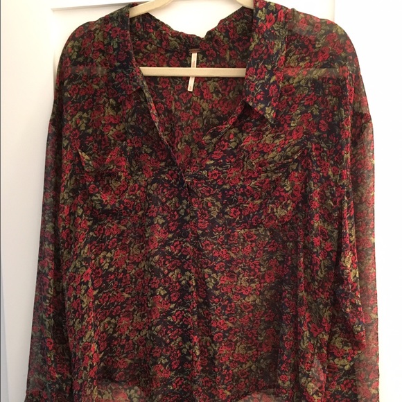 Black and red Free People floral print top