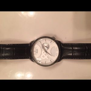 D&G silver and black leather band watch