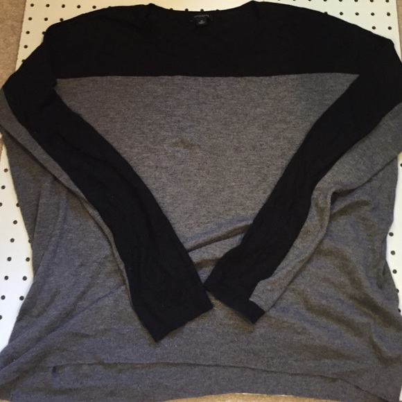 Ann Taylor Gray and Black Color Block Sweater