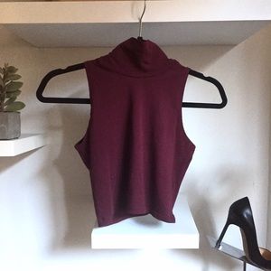 Burgundy turtleneck crop top