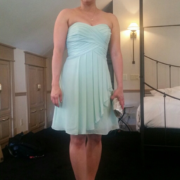 David's Bridal Strapless Mint Chiffon dress F14847