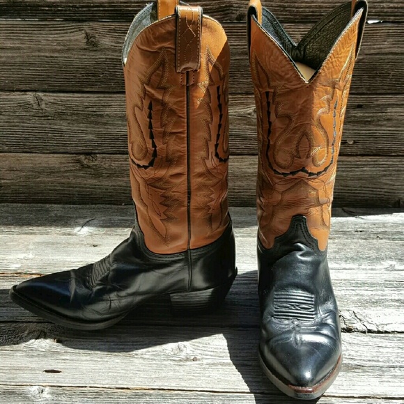 Justin Leather Heavily Stitched Tall Cowboy Boots - Picture 2 of 4