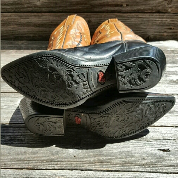 Justin Leather Heavily Stitched Tall Cowboy Boots - Picture 3 of 4