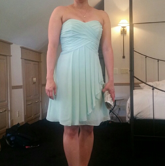 NWT David's Bridal Strapless Mint Chiffon dress