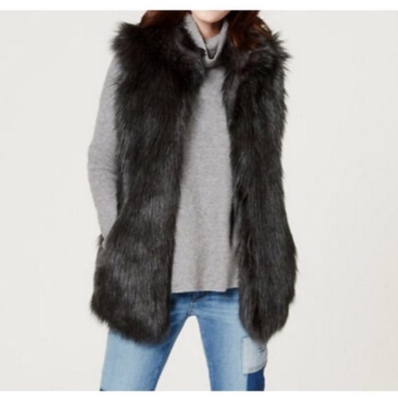ann taylor loft black fur vest