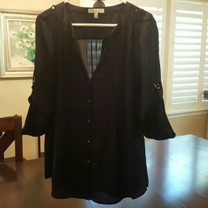 Chaus New York Roll Tab Sleeve Top Size L