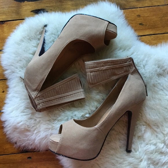 Nude heels with ankle strap