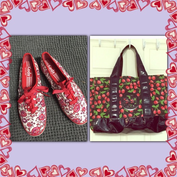 Bundle of Tory Burch tote bag & Keds floral shoes