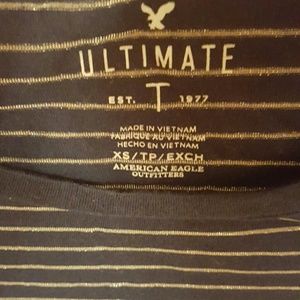 American Eagle Navy blue and silver stripe tee