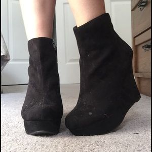 Black wedge booties