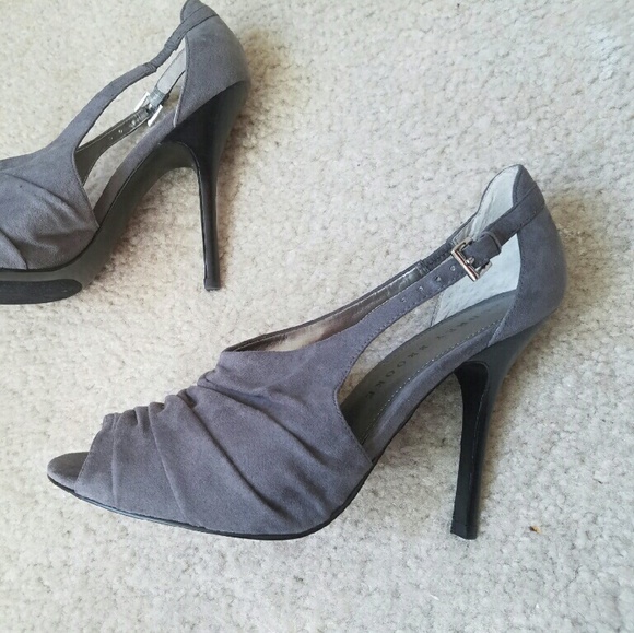 Gray Suede Open Toe Heels