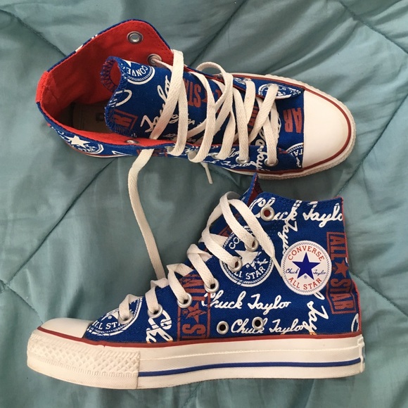 All Star Converse high tops- blue, red, white