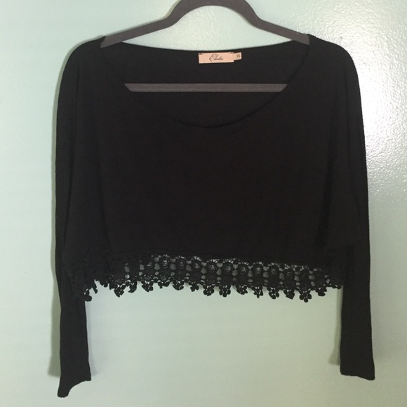 Nordstrom Elodie Black Long Sleeve Crop Top