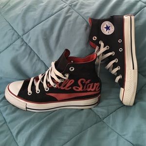 Converse All Star high tops- Black w/red writing