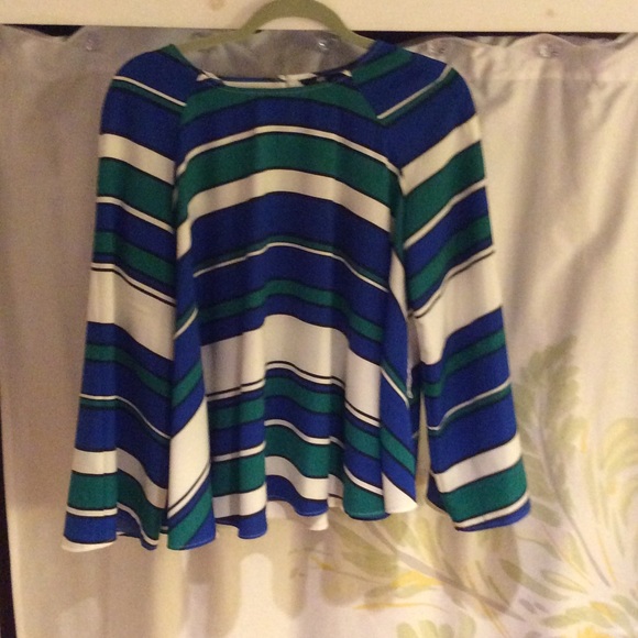 Blue white green stripe blouse.