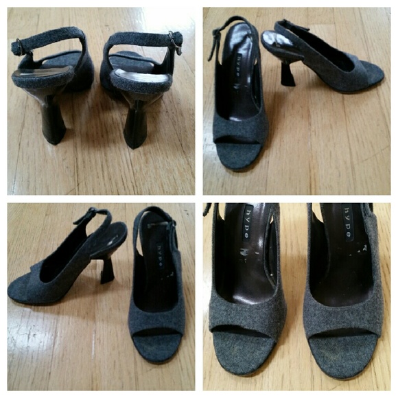 Xsoldx HYPE charcoal grey wool peep toe heels 5.5 - Picture 2 of 3