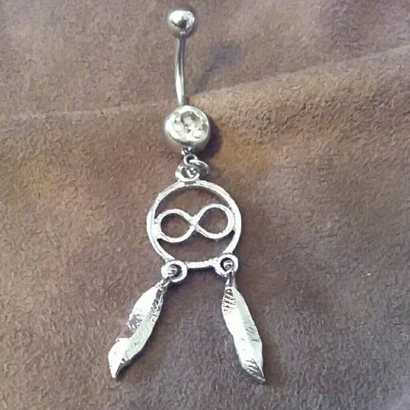 Infinity symbol, silver leaves belly ring