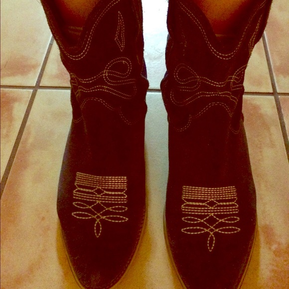Blue suede western booties