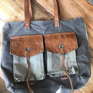 Canva tote with leather accents