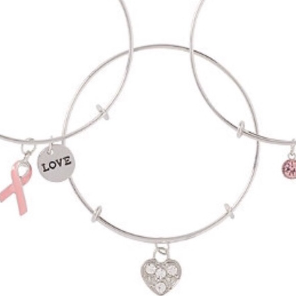 BREAST CANCER AWARENESS  BANGLE BRACLETS SET OF 3 - Picture 5 of 5