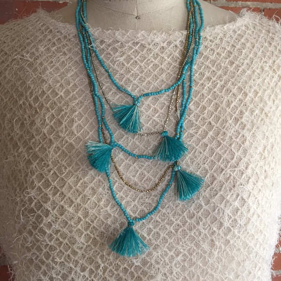 Anthropologie Jewelry - Anthropologie Boho Style Bead and Tassel Necklace