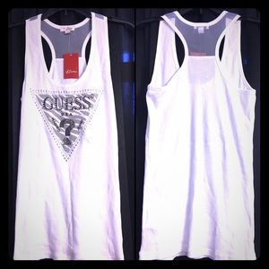 GUESS -White Zebra Bling Racerback Ribbed Tank NWT