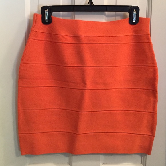 Orange bandage mini skirt
