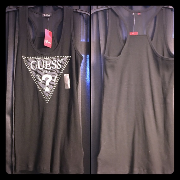 GUESS -Black Zebra Bling Racerback Ribbed Tank NWT