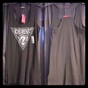 GUESS -Black Zebra Bling Racerback Ribbed Tank NWT