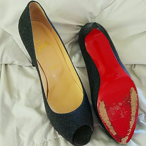 Gray Felt Peeptoe Pumps - Picture 3 of 4