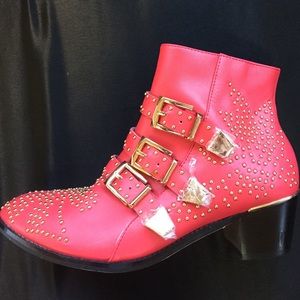 CHLOE Booties: Coral with Gold Embellishments