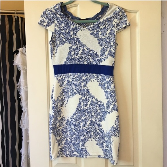 Lacy back Blue and white mini dress