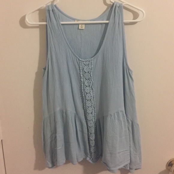 Blue tank with crochet detail