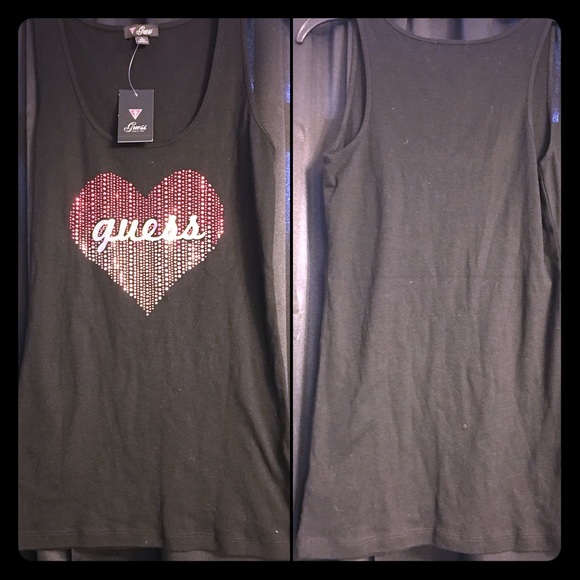 GUESS -Black Sequin Bling Heart Tank, SZ LRG NWT🎀