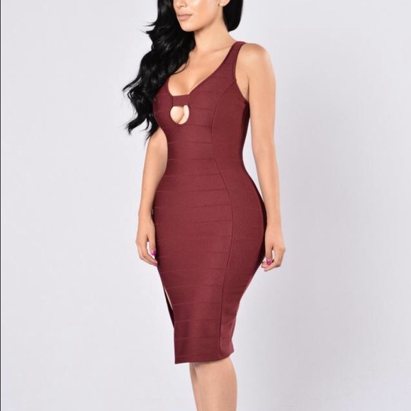 Burgundy bandage key hold dress
