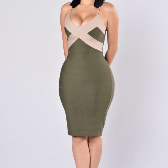 Olive and Taupe bandage dress