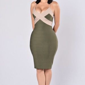 Olive and Taupe bandage dress