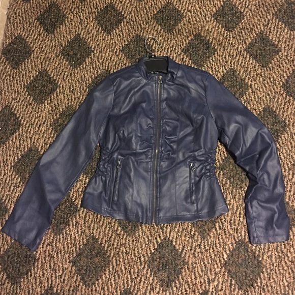 Faux leather blue jacket