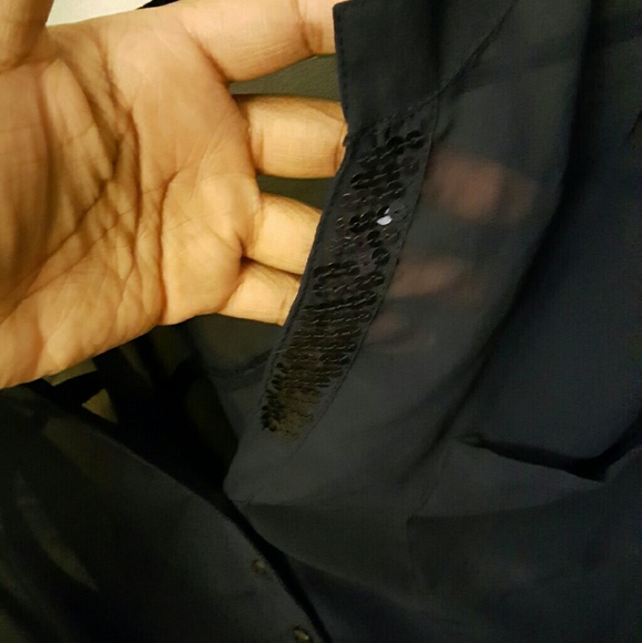Dark blue sheer blouse with sequin details - Picture 3 of 4