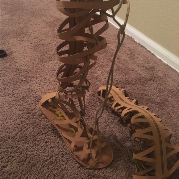 Knee high beige gladiator sandals