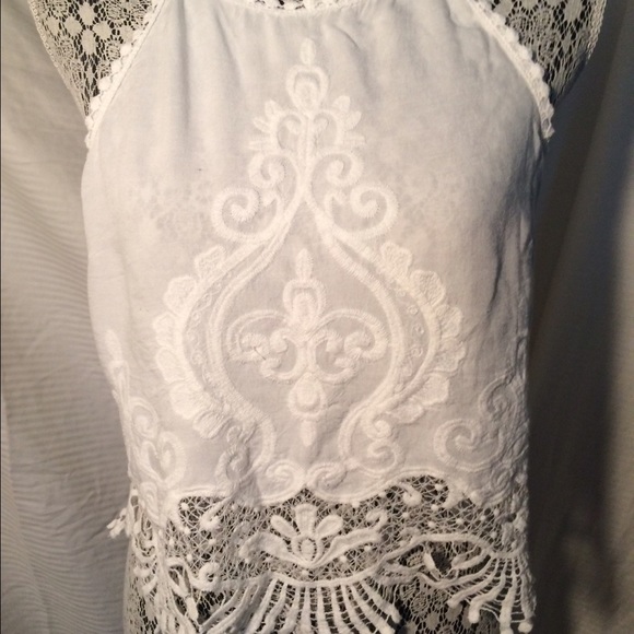 White spaghetti strap top. Cotton and knit lace - Picture 1 of 4