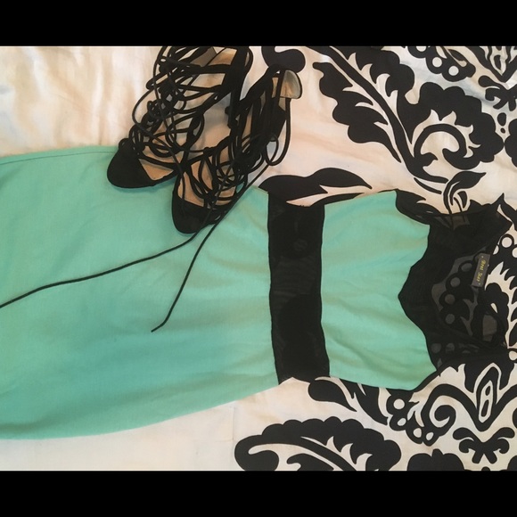 Teal and Black Cut Out Party Dress - Picture 2 of 3