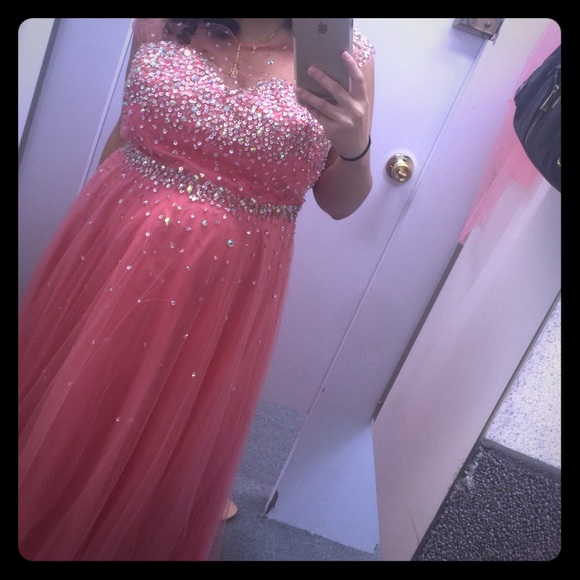 Pink Rhinestone Prom Wedding Dress